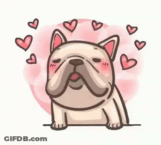 French Bulldog Surrounded By Hearts GIF
