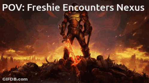 Freshie Encounters Nexus Poster Man With Sword GIF