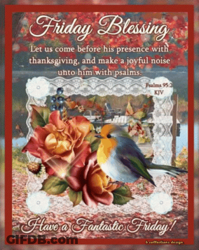 Friday Blessing Card With Bird And Roses GIF