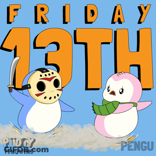 Friday The 13Th Poster With Two Penguins Fighting GIF