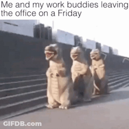 Friday Work Meme People In Dinosaur Costumes GIF