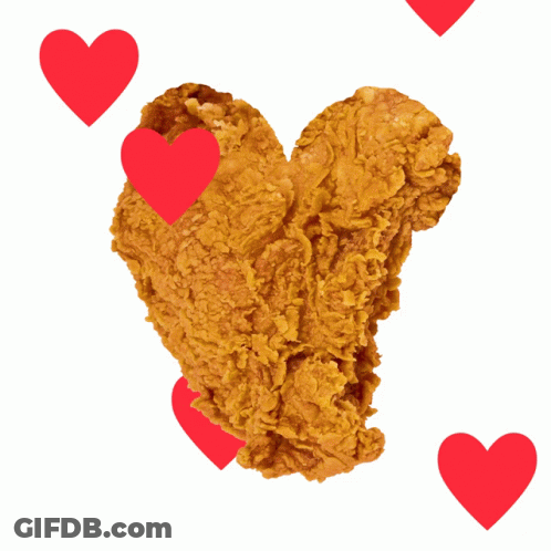 Fried Chicken Heart Shape Surrounded By Red Hearts GIF