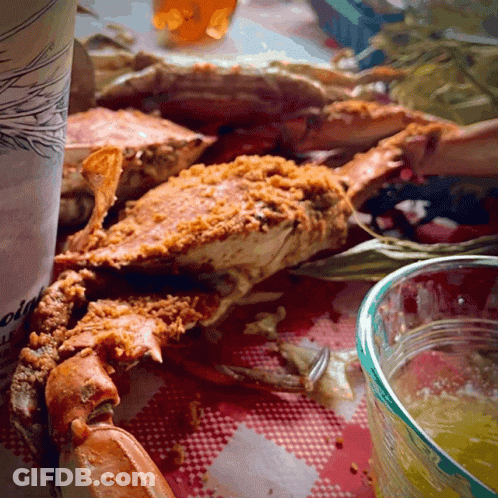 Fried Crab Beside Cup Saying Oysters GIF