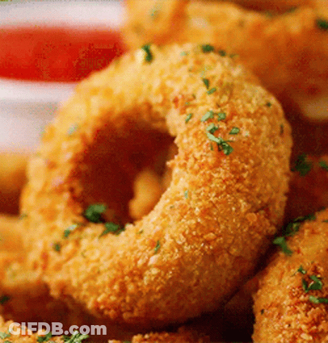 Fried Onion Rings With Ketchup GIF