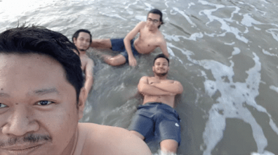 Friends And Waves Funny Beach GIF