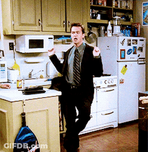 Friends Chandler Bing Praise Dance In The Kitchen GIF