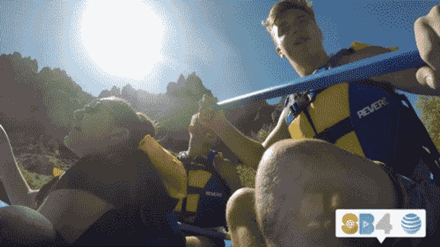 Friends Enjoying Summer Kayaking Smile And Wave GIF