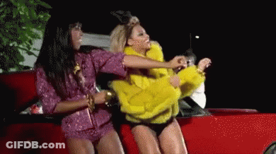 Friends Holding Umbrellas In Front Of City Skyline GIF