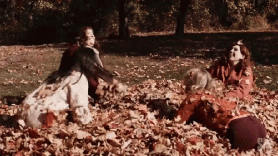 Friends Playing Falling Leaves GIF