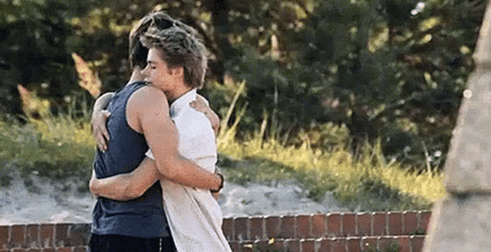 Friends Saying Goodbye Gay Hug GIF