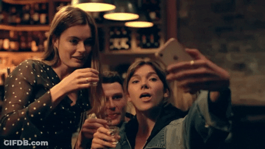 Friends Take Selfie And Two Shots Of Vodka GIF