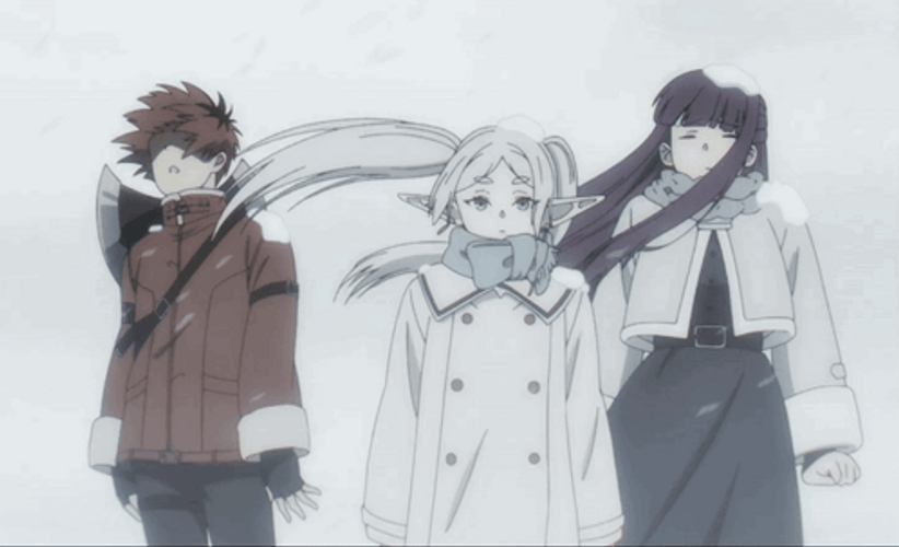 Frieren Fern Stark Standing Snow Storm GIF