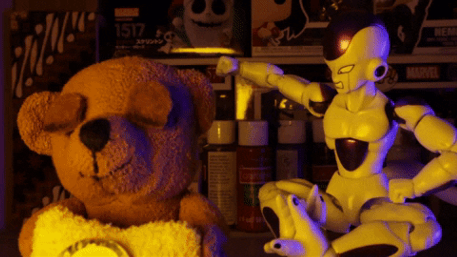 Frieza Toy Punching Bear GIF
