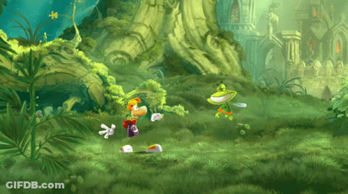 Frog And Cartoon Character In Grass GIF