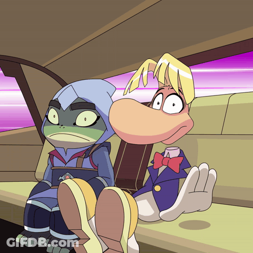 Frog And Cartoon Character Sitting In Car GIF