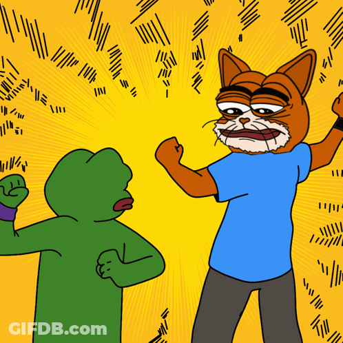 Frog And Cat On Yellow Background GIF