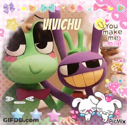 Frog And Purple Rabbit Vivichu You Make Me Smile GIF
