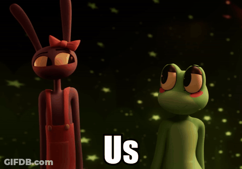 Frog And Rabbit Standing Together With Us GIF