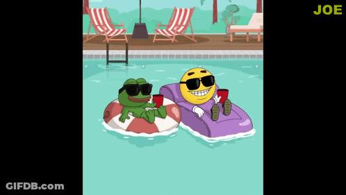 Frog And Smiley Face In Pool GIF
