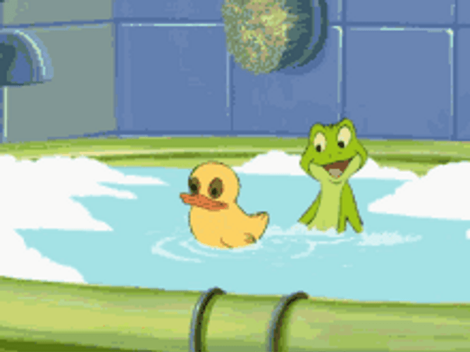 Frog Bathing With Rubber Duckie GIF