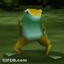 Frog Dancing Holding Sword In Video Game GIF