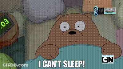 Frog Doing Handstand In Bedroom Saying Can't Sleep GIF