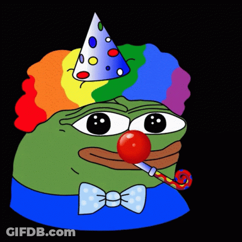 Frog Dressed As Clown With Party Hat GIF