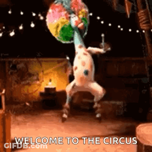 Frog Holding Balloon Dancing Welcome To The Circus GIF