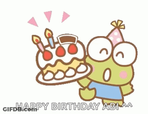 Frog Holding Birthday Cake Saying Happy Birthday Abi GIF