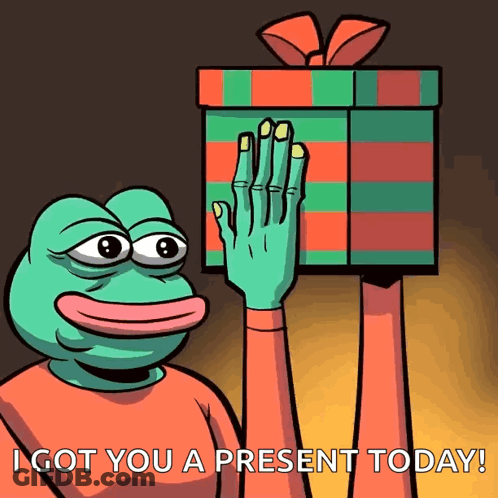 Frog Holding Gift Box Saying I Got You A Present Today GIF