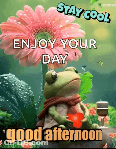 Frog Holding Heart With Stay Cool Enjoy Your Day GIF