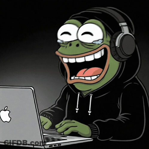 Frog In Black Hoodie Typing On Laptop GIF