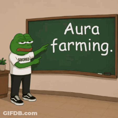 Frog In $ Bored Shirt Pointing At Aura Farming Blackboard GIF