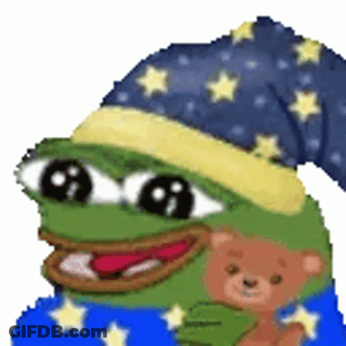 Frog In Nightcap Holding Teddy Bear GIF
