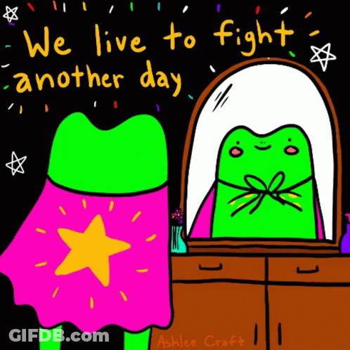 Frog In Pink Cape We Live To Fight Another Day GIF