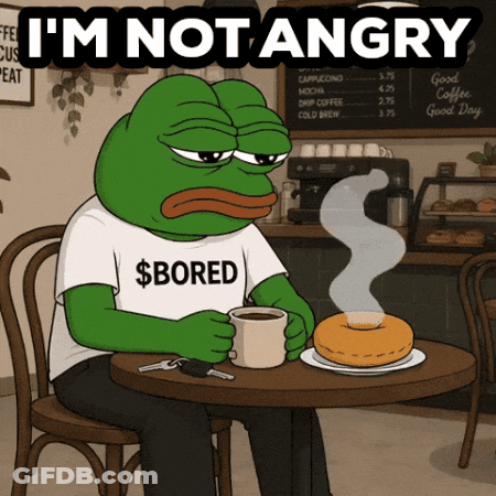 Frog In Shirt Saying Bored With Coffee GIF