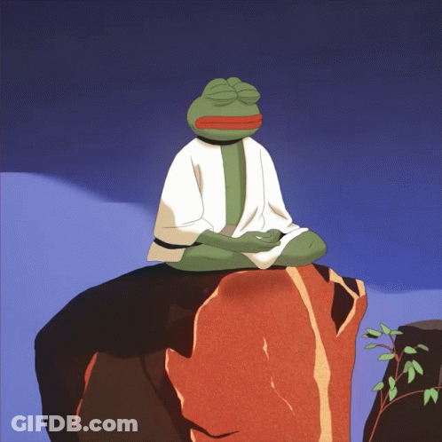 Frog In White Robe In Lotus On Rock GIF