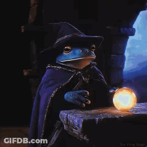 Frog In Wizard Hat Holding Light GIF