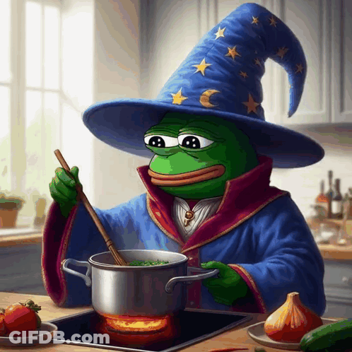 Frog In Wizard Hat Stirring Pot GIF