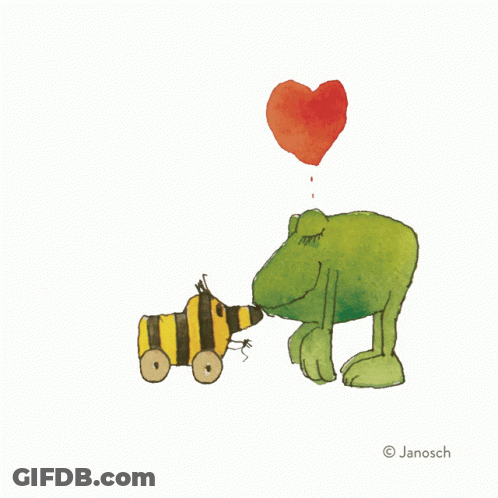 Frog Kissing Bee With Red Heart GIF