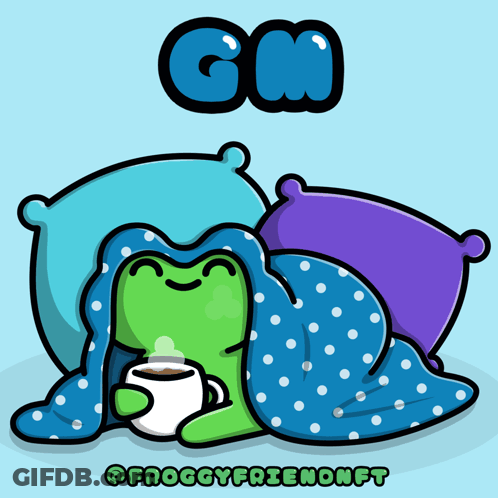 Frog Laying Under Blanket With Coffee GIF
