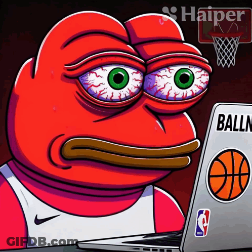 Frog Looking At Laptop With Balln Sticker GIF