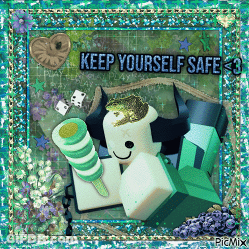 Frog On A Marshmallow Says Keep Yourself Safe <3 GIF