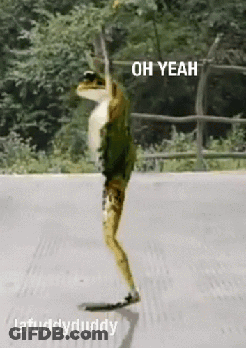 Frog On Hind Legs Saying Oh Yeah On Street GIF