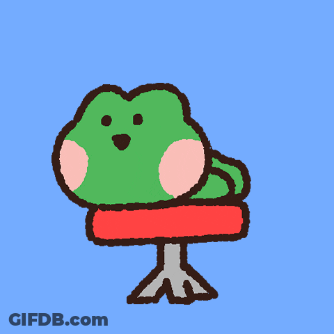 Frog On Red Stool Blue Background GIF