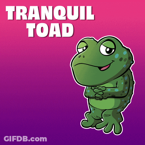 Frog Saying Tranquil Toad On Pink Purple Background GIF