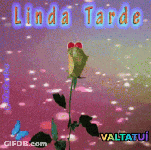 Frog Sitting On Rose Saying Linda Tarde GIF