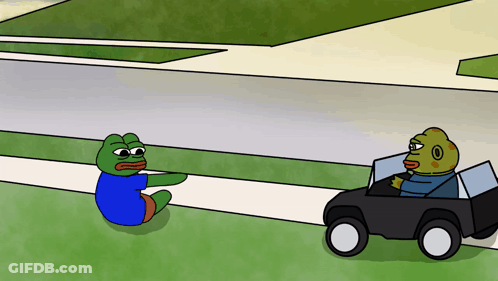 Frog Sitting On Sidewalk And Frog In Car GIF