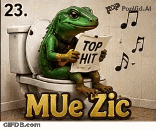 Frog Sitting On Toilet Holding Top Hit Sign GIF