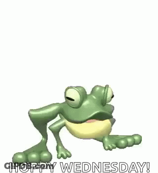 Frog Standing On Hind Legs With Tongue Out Saying Hoppy Wednesday GIF